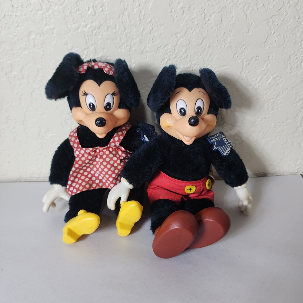 Vintage Disney Mickey Minnie Mouse Plush Dolls Applause Knickerbocker Vinyl Face